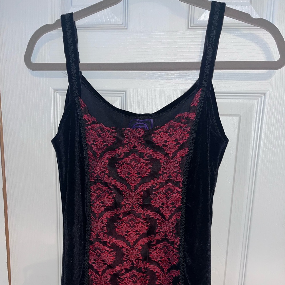 Cyxtees Black Velvet and Red Brocade Maxi Dress M
